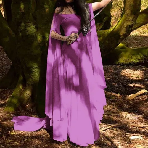 Vista 2 de Vestido renacentista para mujer, sexy, con hombros descubiertos, vestido medieval, vestido largo irlandés, vestido de hada