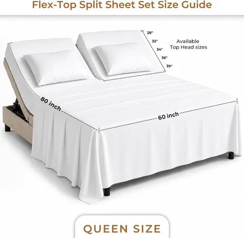 Vista 4 de SGI bedding Sábana Queen de 28 pulgadas con cabecera flexible y parte superior dividida, 100% algodón egipcio - 600 número de hilos, sábanas de 01