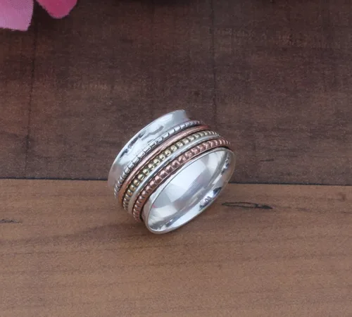 Vista 60 de Boho Spinner Ring, Mothers Day Gift, Silver 925 Women Ring, Sterling Silver 925 Ring, Fidget Spinner Ring,Women Silver Anxiety Ring