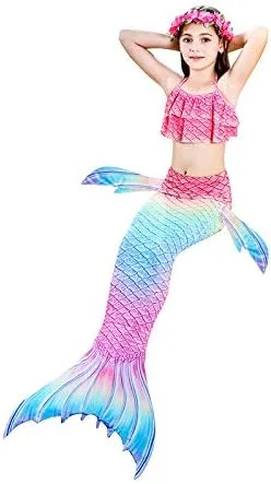 Vista 3 de Traje de baño de 5 piezas con colas de sirena para niñas, bikini (sin monoaleta)