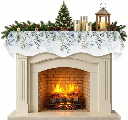 Vista 18 de Daleng Bufanda de repisa de camión de Navidad con muñeco de nieve para chimenea, 60 x 17 pulgadas, árbol de Navidad, copos de nieve, ciervos, verde