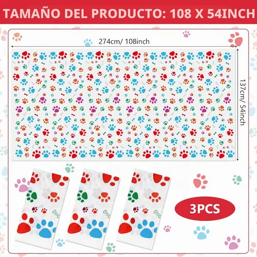 Vista 5 de Tegeme Mantel de plástico desechable con estampado de patas de perro de 54 x 108 pulgadas, 3 piezas, decoración de fiesta de cachorros para fiesta
