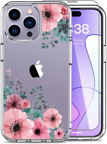 Vista 13 de LUHOURI Funda para iPhone 15 Pro Max con protector de pantalla, transparente de acrílico, diseños de moda para mujeres y niñas, funda protectora a