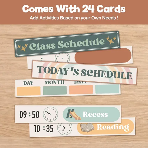 Vista 3 de Set de Tablas de Bolsillo de Horario Diario con Tema Boho, Decora Tu Aula o Hogar para Pre-Kinder a Sexto Grado, Negro