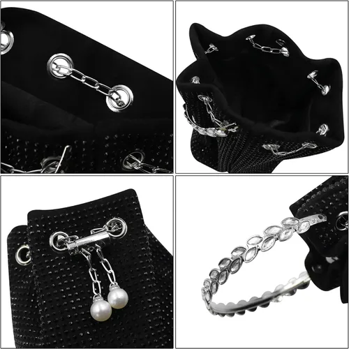 Vista 9 de Bolso de mano de noche con diamantes de imitación para mujer, con cordón brillante, bolso de hombro cruzado para baile de graduación