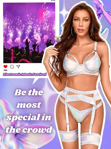 Vista 130 de Kaei&Shi - Lencería con liguero para mujer, conjunto de encaje traslúcido y sexy de 4 piezas combinadas