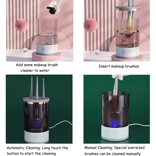 Vista 2 de Limpiador de brochas de maquillaje - Máquina eléctrica de limpieza de brochas de maquillaje, herramienta automática de limpieza y secado de brochas