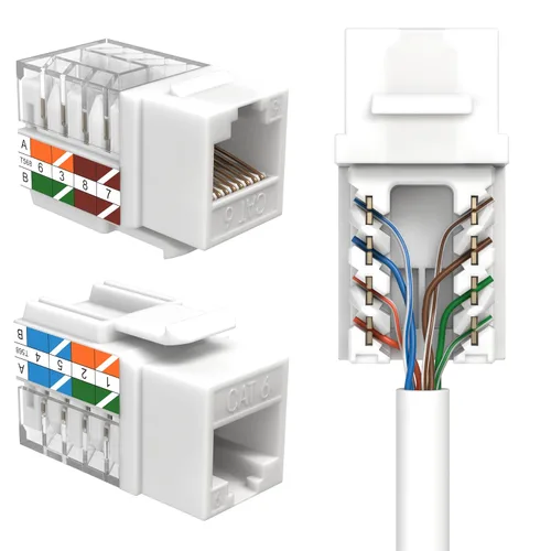 Vista 11 de SATMAXIMUM Paquete de 5 conectores de pared Ethernet Keystone Cat6 RJ45 Punch Down Slim Profile UTP Negro, 45 grados para panel de conexión y placa