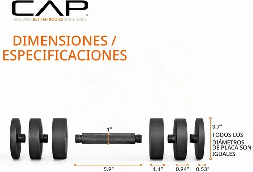 Vista 5 de CAP Barbell - Mancuerna ajustable de 15 lb Peso compacto de hierro fundido Múltiples opciones