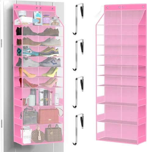 Vista 10 de PAULONE Organizador multiusos de 10 bolsillos para colocar sobre la puerta, capacidad resistente de 95 libras con malla transpirable, almacenamiento