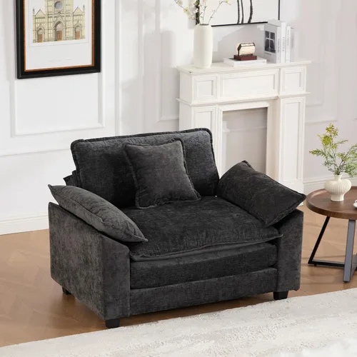 Vista 309 de Sofá seccional modular verde de 111.5", sofás seccionales grandes de 3 plazas para sala de estar, sofá nube oversized de tela chenille con otomana