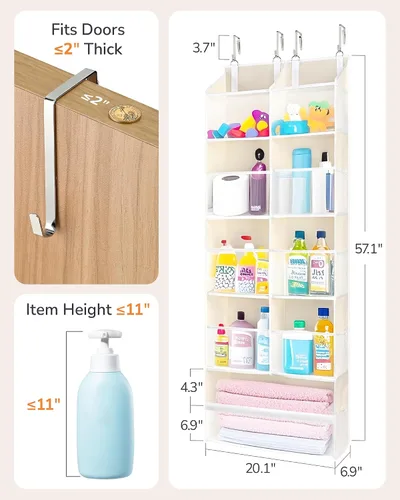 Vista 9 de ULG Organizador para colgar sobre la puerta, 5 niveles extra grande con 10 bolsillos de malla, capacidad de 100 libras, organizador de puerta Beige