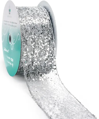 Vista 14 de Cinta con alambre de malla brillante con purpurina de 6 x 10 yardas, color negro para decoración del hogar, lazo para envolver regalos