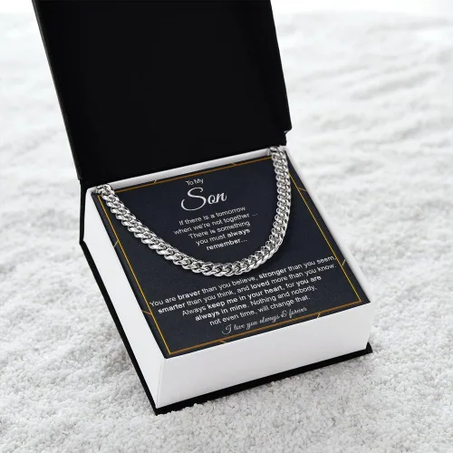 Vista 3 de Collar de cadena de eslabones cubanos con texto en inglés To My Son From Mom para niños, regalo personalizado para hijo de padre y madre, collares