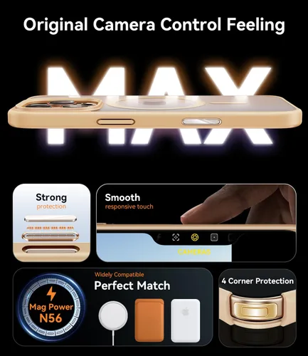 Vista 5 de JUESHITUO Funda para iPhone 16 Pro Max con botón de control de cámara, con 2 protectores de pantalla [compatible con MagSafe] [no amarillento] Funda
