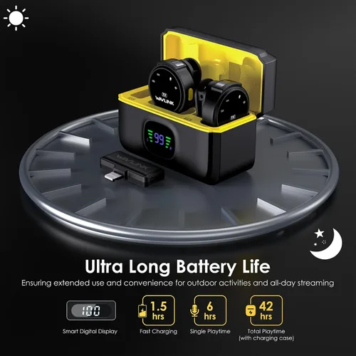 Vista 5 de WAVLINK Micrófono Lavalier inalámbrico para iPhone Vlog, sistema de micrófono dual con solapa con clip y entrada Lightning y 42 horas, micrófono