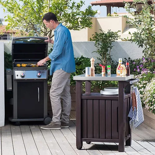 Vista 5 de Keter Unity Outdoor Grill Prep Table & Serving Cart, 40 Gal, Brown