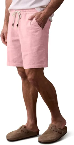 Vista 13 de Comdecevis Pantalones cortos de lino y algodón elástico para hombre, de 7 pulgadas, casuales, ligeros, para verano, playa, con cintura elástica