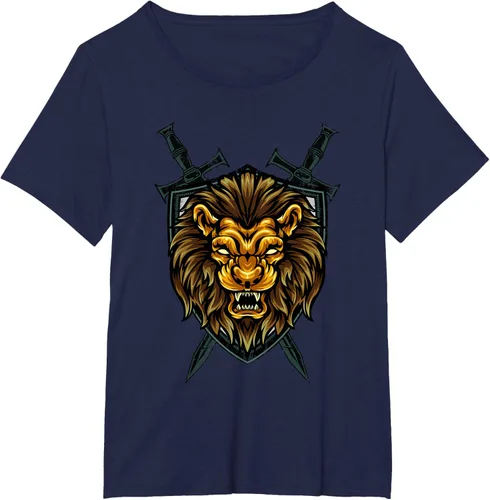 Vista 16 de Camiseta con diseño de caballero medieval renacentista, con diseño de espada de león, Negro, S