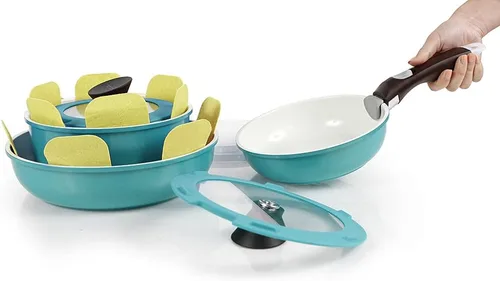 Vista 7 de [Usado] Neoflam Midas cerámica antiadherente utensilios de cocina set con mango extraíble, Midas Plus 9pc, Verde esmeralda