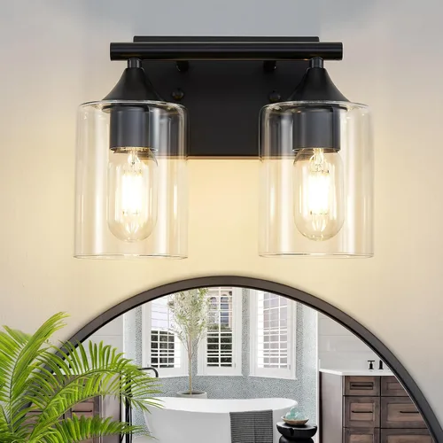 Vista 11 de Luces de Tocador Doradas para Baño, Accesorios de Iluminación de Baño de 2 Luces, Aplique de Pared de Latón Cepillado Dorado, Lámpara de Pared