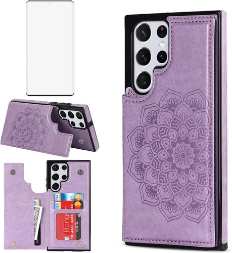 Vista 11 de Asuwish Funda compatible con Samsung Galaxy S22 Ultra 5G y protector de pantalla de vidrio templado, accesorios para celda, ranura para tarjetero