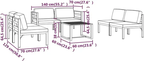 Vista 9 de Juego de 7 piezas para patio con cojines, sofá al aire libre, juego de bar de patio, muebles modernos para exteriores, banco de comedor