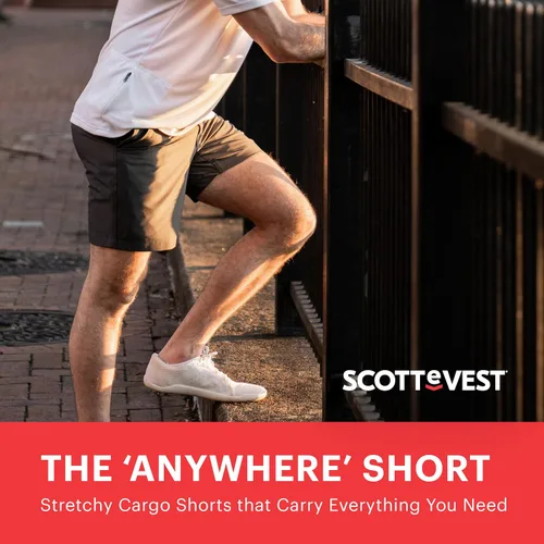 Vista 5 de SCOTTeVEST Covert Cargo - Pantalón corto de viaje para hombre, 10 bolsillos ocultos, repelente al agua para viajes y más