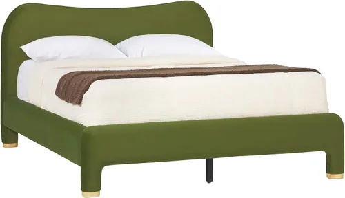 Vista 4 de Walker Edison Chantelle - Cama Queen tapizada moderna curva, tamaño Queen, terciopelo verde
