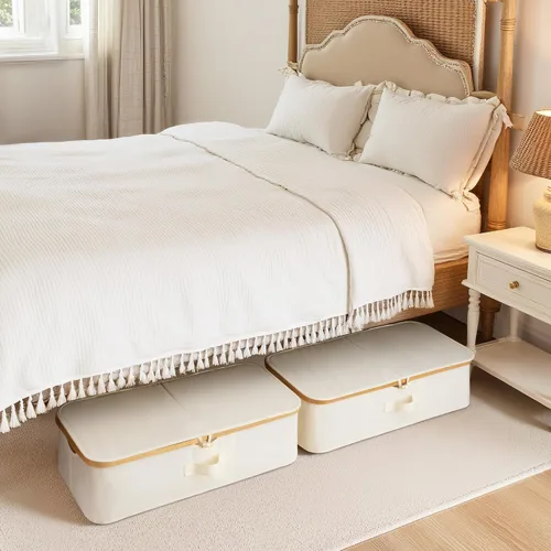 Vista 2 de StorageWorks Paquete de 2 Cajas de Almacenamiento Debajo de la Cama con Marco de Bambú, Contenedor Debajo de la Cama con Tapa Abatible de 42L