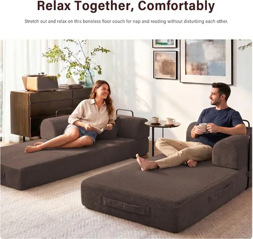 Vista 5 de Sofá cama convertible de 79 pulgadas, sofá futón sin hueso para sala de Marrón