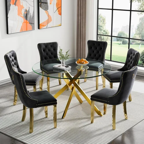 Vista 118 de Juego de mesa de comedor de cristal plateado moderno de 47 pulgadas para 2, juego de mesa de comedor de cocina redonda de 3 piezas con patas