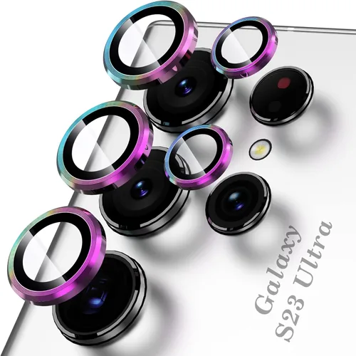 Vista 18 de YWXTW para Samsung Galaxy S23 Ultra Protector de lente de cámara, Protector de pantalla de lente de cámara de vidrio templado con anillo metálico