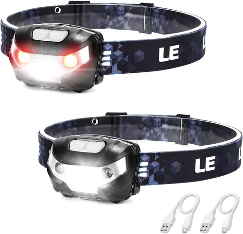 Vista 10 de Linterna frontal LED recargable faros delanteros para luces, cable USB incluido, Rojo, 5 modos, 2.85oz, Manos libres para Correr, trotar