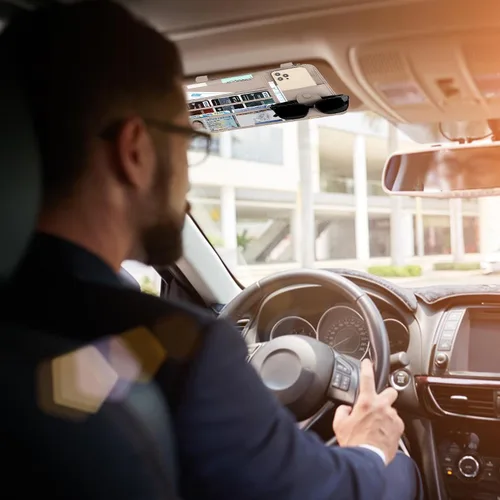 Vista 2 de Organizador de cuero para visera de automóvil para automóviles, camiones y SUV: cuenta con soporte para lentes de sol, bolsillos seguros