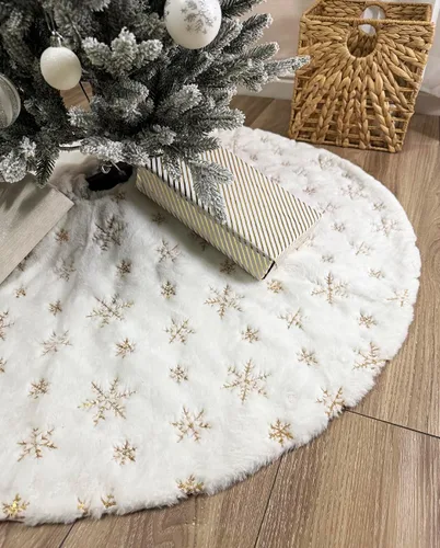 Vista 4 de AOGU - Falda para árbol de Navidad de 36 pulgadas con lentejuelas de piel sintética, decoración de árbol de Navidad para una feliz fiesta navideña