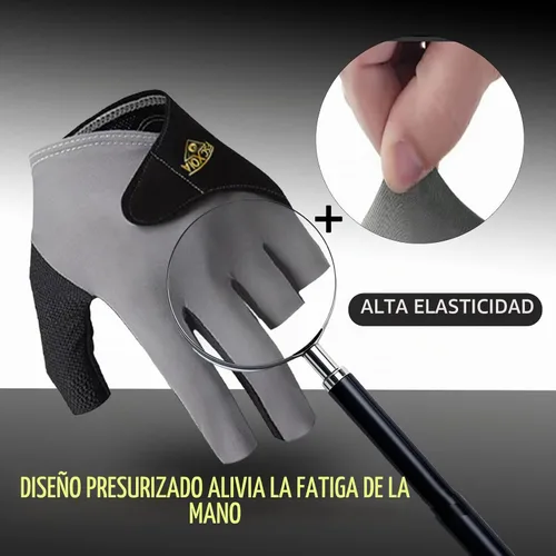 Vista 2 de Guantes de billar transpirables, secado rápido, transpirables, mano izquierda, 5 dedos, doble costura duradera, ajuste envolvente ajustable, guantes