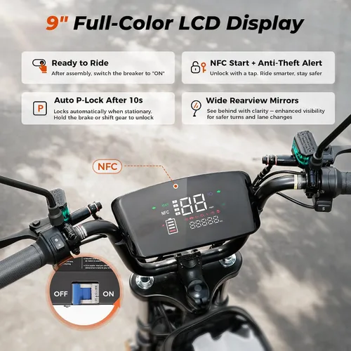 Vista 6 de iScooter Electric Scooter with Seat & Basket, 1500W, 45 Miles, 15"x3" Tires Negro y gris