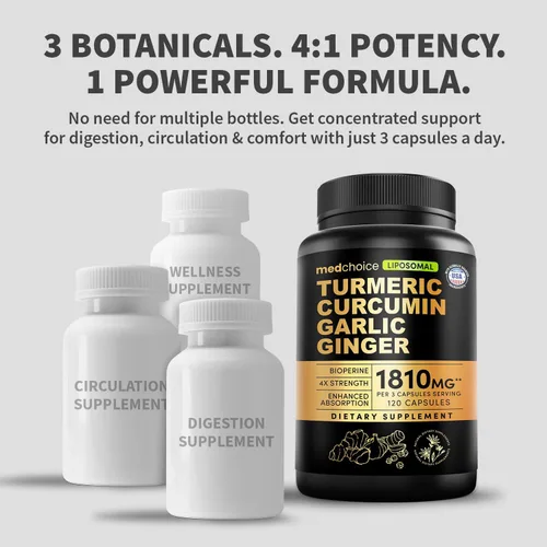 Vista 2 de Cúrcuma liposomal, suplementos de curcumina de alta absorción, mezcla sin OMG para comodidad digestiva y apoyo diario, suplemento de cúrcuma