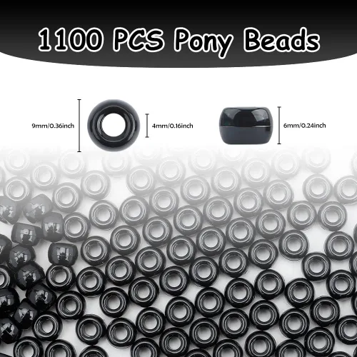 Vista 2 de Cuentas Pony 1100 Piezas, Cuentas para Hacer Joyas, Cuentas para Hacer Pulseras, Cuentas de Plástico para Manualidades para Trenzas para Niñas Negro