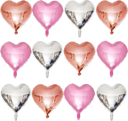 Vista 8 de Paquete de 10 globos en forma de corazón rosa pastel, globos románticos de 18 pulgadas para el día de San Valentín, proponer matrimonio, boda 10