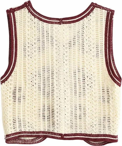 Vista 2 de Chaleco de punto sin mangas con cuello en V para mujer, chaleco corto estampado con botones