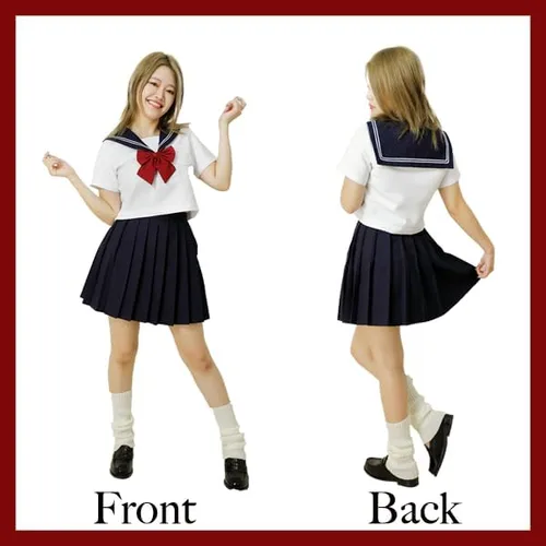 Vista 6 de Disfraz de uniforme escolar de anime japonés para niñas, vestido de cosplay de manga corta para marinero