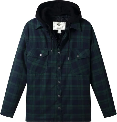 Vista 7 de WenVen Chaqueta acolchada de franela gruesa a cuadros con capucha extraíble para hombre Amarillo