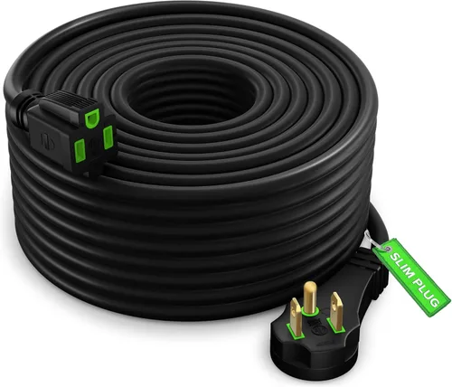Vista 8 de Maximm Cable de extensión de enchufe plano, 1 pie, negro, perfil bajo 16AWG