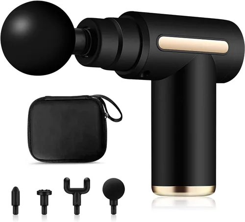 Vista 7 de Ergocar Potente pistola de masaje muscular tejido profundo, 6 velocidades masajeador de cuerpo eléctrico de mano con 4 cabezas súper silencioso Negro