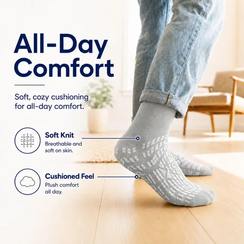 Vista 3 de HCS - Calcetines de hospital antideslizantes XL con agarres para mujeres y hombres (6 pares) – Calcetines antideslizantes de banda de rodadura 360