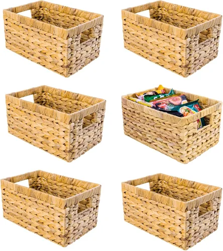 Vista 11 de M4DECOR Juego de 6 cestas de almacenamiento de mimbre, cestas de almacenamiento de jacinto de agua, cestas de almacenamiento de mimbre para estantes