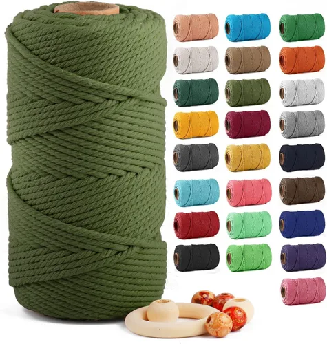 Vista 11 de ZUEXT Cordón de algodón para macramé de 4 mm x 500 m, ZUEXT Cordones trenzados naturales hechos a mano en verde manzana de 4 hebras, cuerda de lana