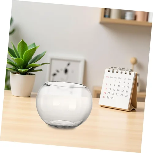 Vista 8 de POPETPOP Cuenco de pescado de vidrio transparente para tanque de escritorio compacto para decoración de oficina en casa para plantas, peces